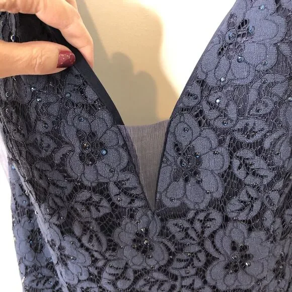 Abby Paris NWT Navy Stretch Lace Sparkle Lucci Sleeveless Formal Prom Gown 14 - Picture 5 of 16